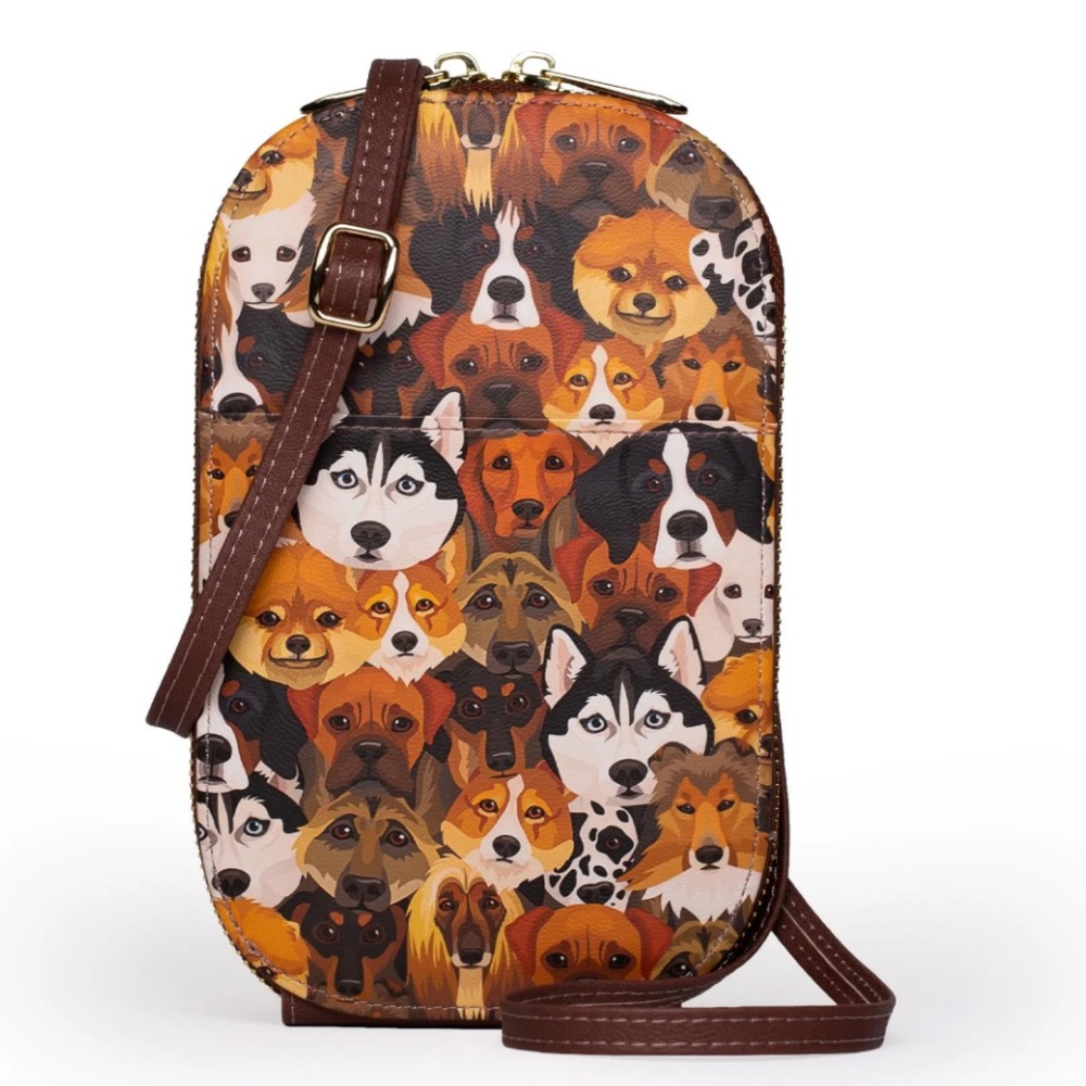 Monarque Crossbody Purse Wallet Bag Dogs Canine Cousins 8 x 5 x 1.25 Inches NWOT